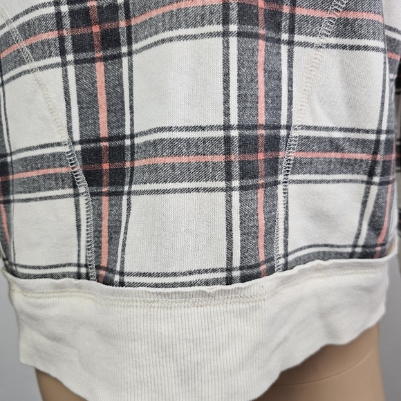 Free People Ivory Black Why Not 1/4 Zip Pullover Plaid Top Sz S Activewear Cozy - Picture 4 of 12